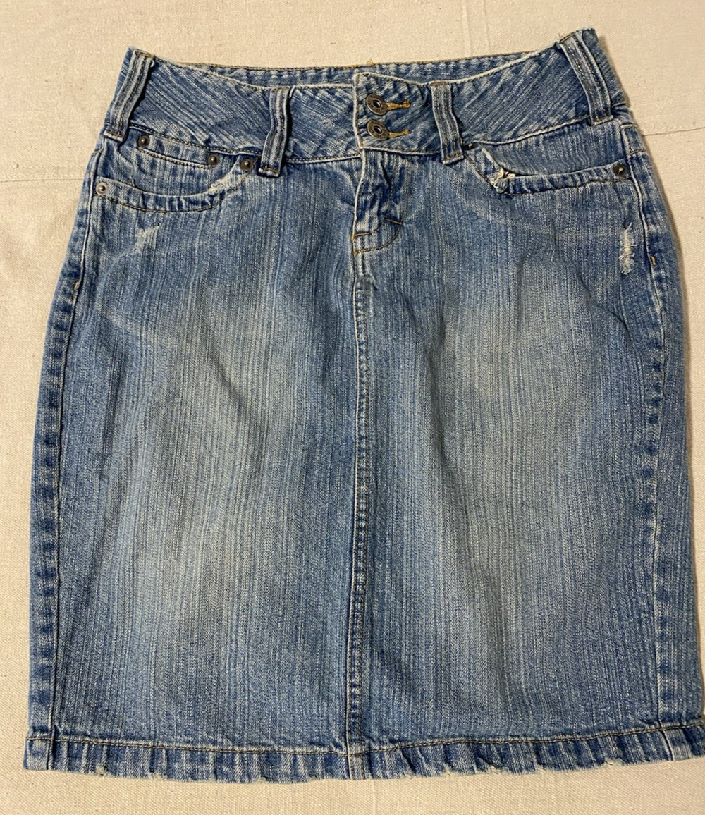 Red Camel Womens Y2K Distressed Denim Skirt Size 3 Acid Wash Western Cowgirl